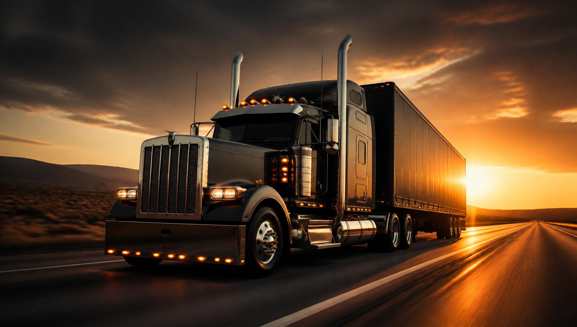 GOLD INVEST TRANS semi-truck on the highway at sunset
